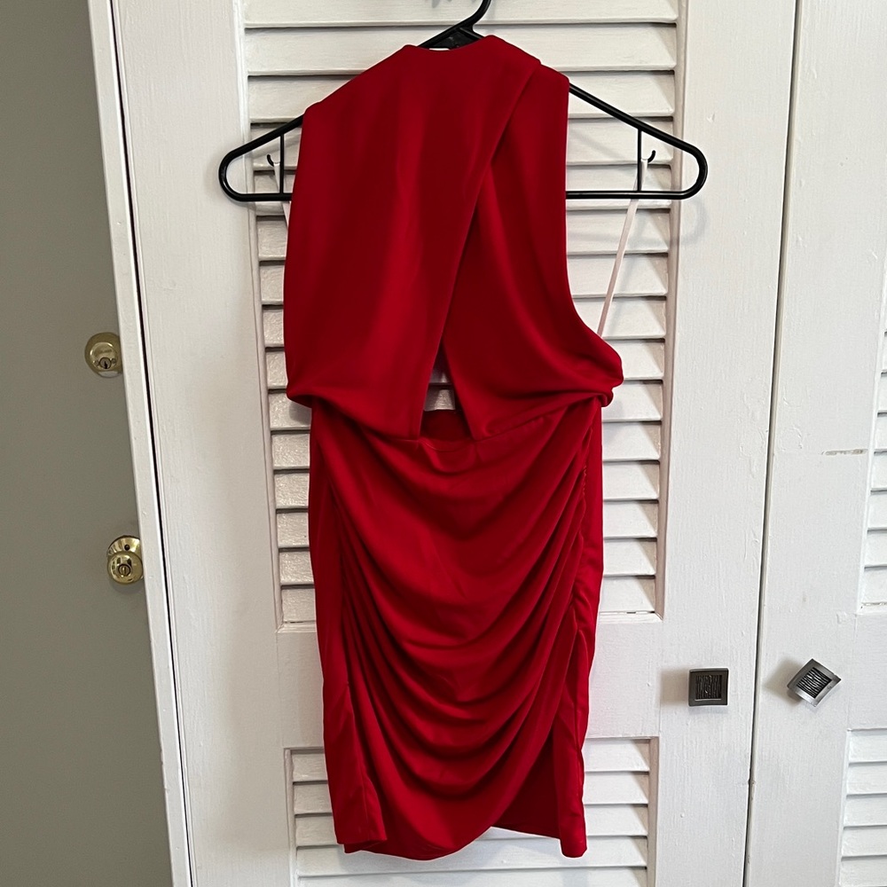 SHEIN Red Backless Draped Cocktail Dress